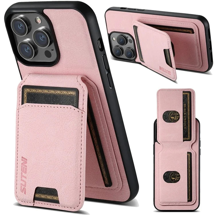 SUTENI H02 For iPhone 11 Pro Max Case Litchi Texture Kickstand Card Slots Protective Shell