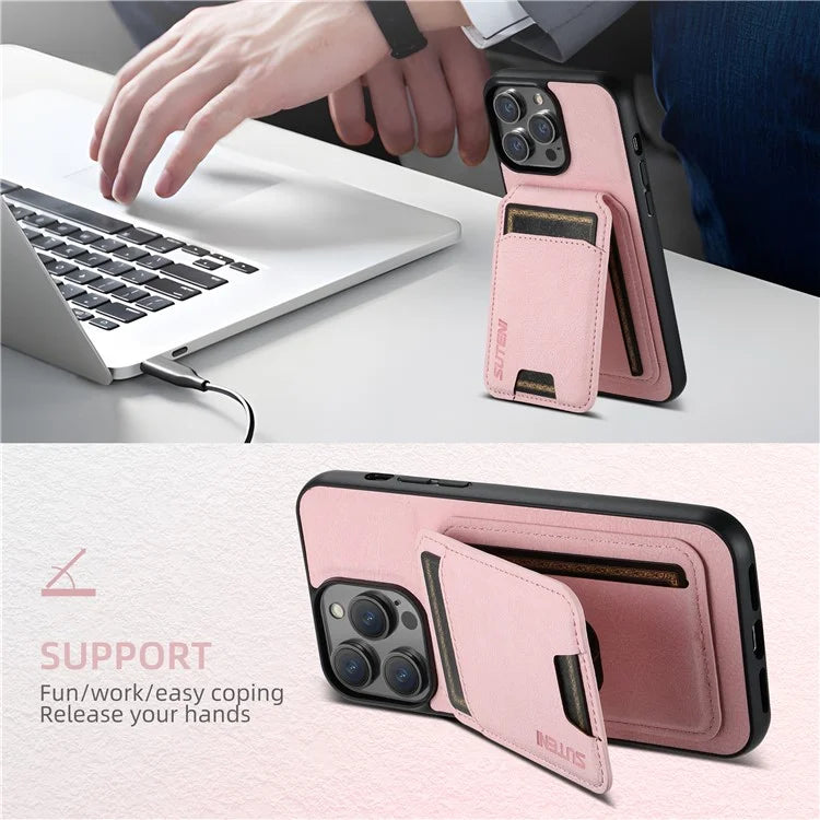 SUTENI H02 For iPhone 11 Pro Max Case Litchi Texture Kickstand Card Slots Protective Shell