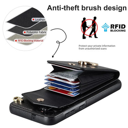 For Samsung Galaxy S23 Cover Ring Kickstand RFID Blocking Card Bag PU+TPU Cell Phone Case
