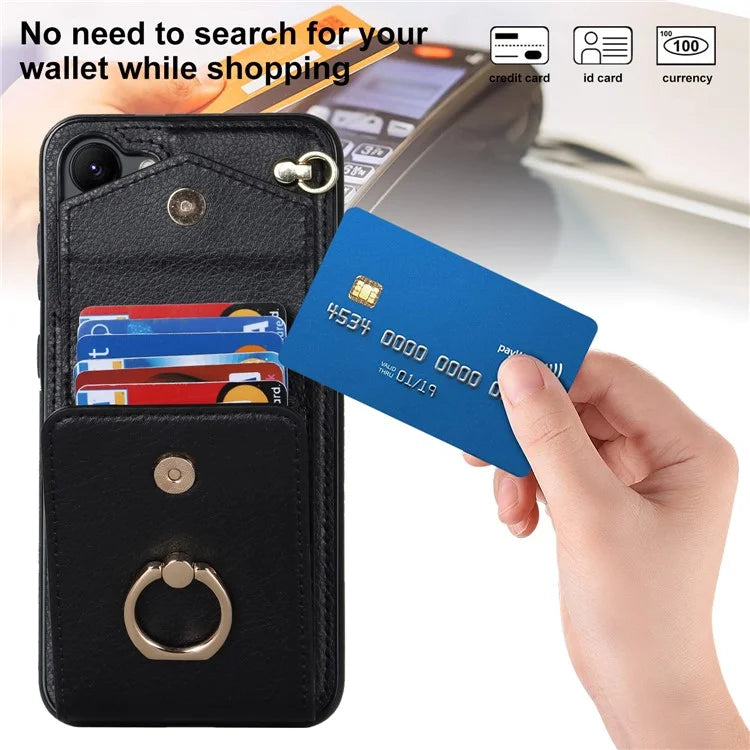 For Samsung Galaxy S23 Cover Ring Kickstand RFID Blocking Card Bag PU+TPU Cell Phone Case