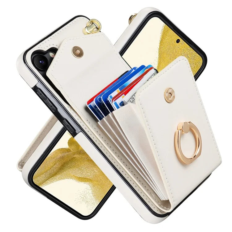 For Samsung Galaxy S23 Cover Ring Kickstand RFID Blocking Card Bag PU+TPU Cell Phone Case