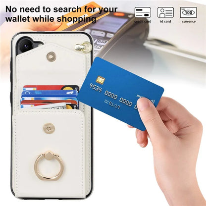 For Samsung Galaxy S23 Cover Ring Kickstand RFID Blocking Card Bag PU+TPU Cell Phone Case