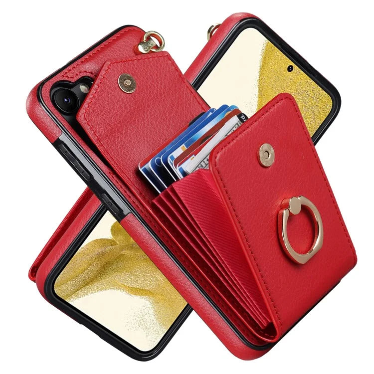 For Samsung Galaxy S23 Cover Ring Kickstand RFID Blocking Card Bag PU+TPU Cell Phone Case