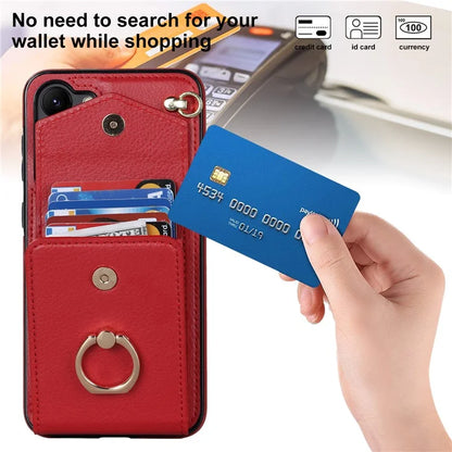 For Samsung Galaxy S23 Cover Ring Kickstand RFID Blocking Card Bag PU+TPU Cell Phone Case