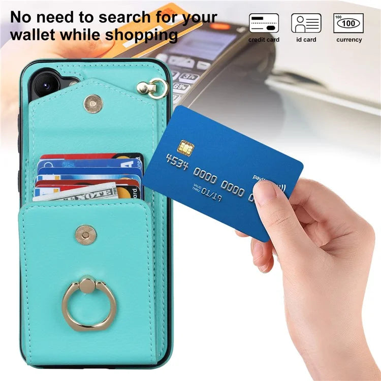For Samsung Galaxy S23 Cover Ring Kickstand RFID Blocking Card Bag PU+TPU Cell Phone Case