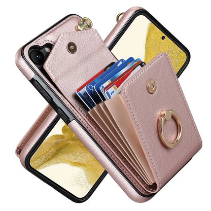 For Samsung Galaxy S23 Cover Ring Kickstand RFID Blocking Card Bag PU+TPU Cell Phone Case