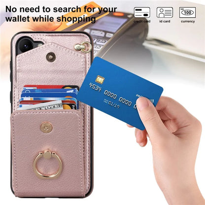 For Samsung Galaxy S23 Cover Ring Kickstand RFID Blocking Card Bag PU+TPU Cell Phone Case