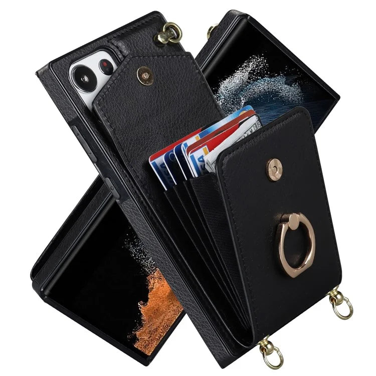 For Samsung Galaxy S22 Ultra 5G Phone Case Ring Kickstand Cover with 2 Straps