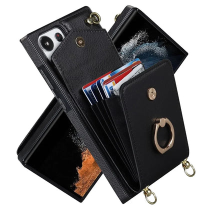For Samsung Galaxy S22 Ultra 5G Phone Case Ring Kickstand Cover with 2 Straps