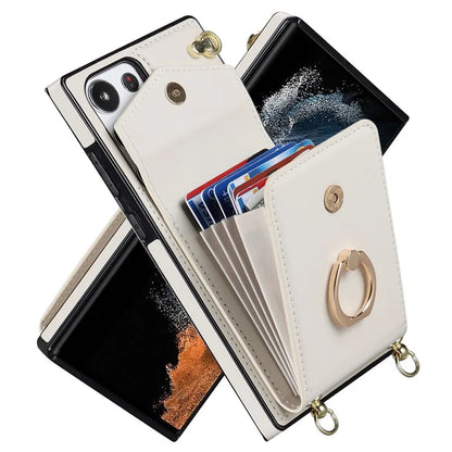For Samsung Galaxy S22 Ultra 5G Phone Case Ring Kickstand Cover with 2 Straps