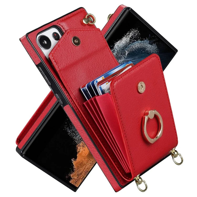 For Samsung Galaxy S22 Ultra 5G Phone Case Ring Kickstand Cover with 2 Straps