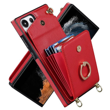 For Samsung Galaxy S22 Ultra 5G Phone Case Ring Kickstand Cover with 2 Straps