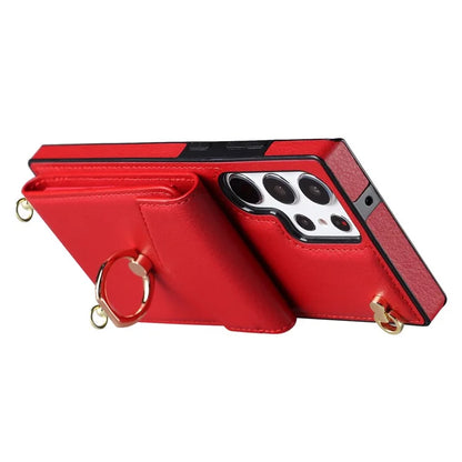 For Samsung Galaxy S22 Ultra 5G Phone Case Ring Kickstand Cover with 2 Straps