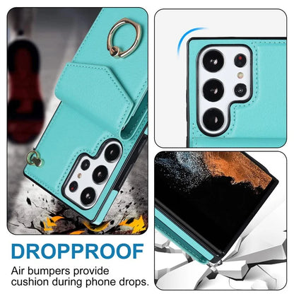 For Samsung Galaxy S22 Ultra 5G Phone Case Ring Kickstand Cover with 2 Straps