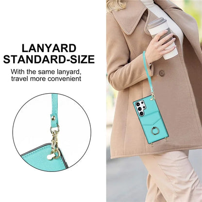 For Samsung Galaxy S22 Ultra 5G Phone Case Ring Kickstand Cover with 2 Straps