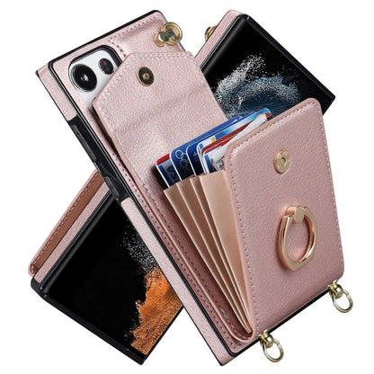 For Samsung Galaxy S22 Ultra 5G Phone Case Ring Kickstand Cover with 2 Straps