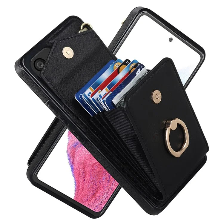 For Samsung Galaxy M32 5G / A32 5G Cover Leather+TPU Accordion Card Bag Cell Phone Case with Kickstand