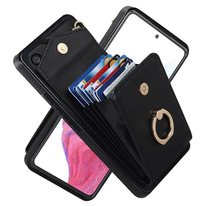 For Samsung Galaxy M32 5G / A32 5G Cover Leather+TPU Accordion Card Bag Cell Phone Case with Kickstand