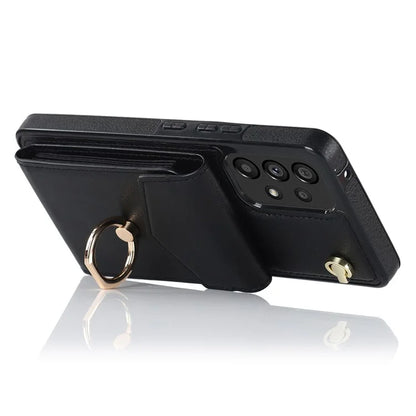 For Samsung Galaxy M32 5G / A32 5G Cover Leather+TPU Accordion Card Bag Cell Phone Case with Kickstand
