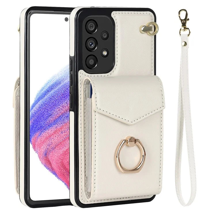 For Samsung Galaxy M32 5G / A32 5G Cover Leather+TPU Accordion Card Bag Cell Phone Case with Kickstand