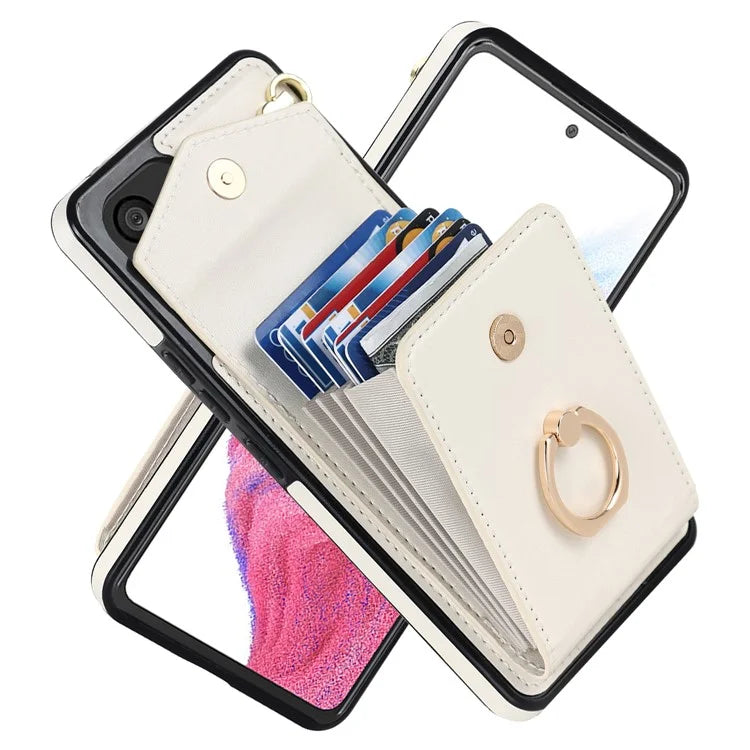 For Samsung Galaxy M32 5G / A32 5G Cover Leather+TPU Accordion Card Bag Cell Phone Case with Kickstand