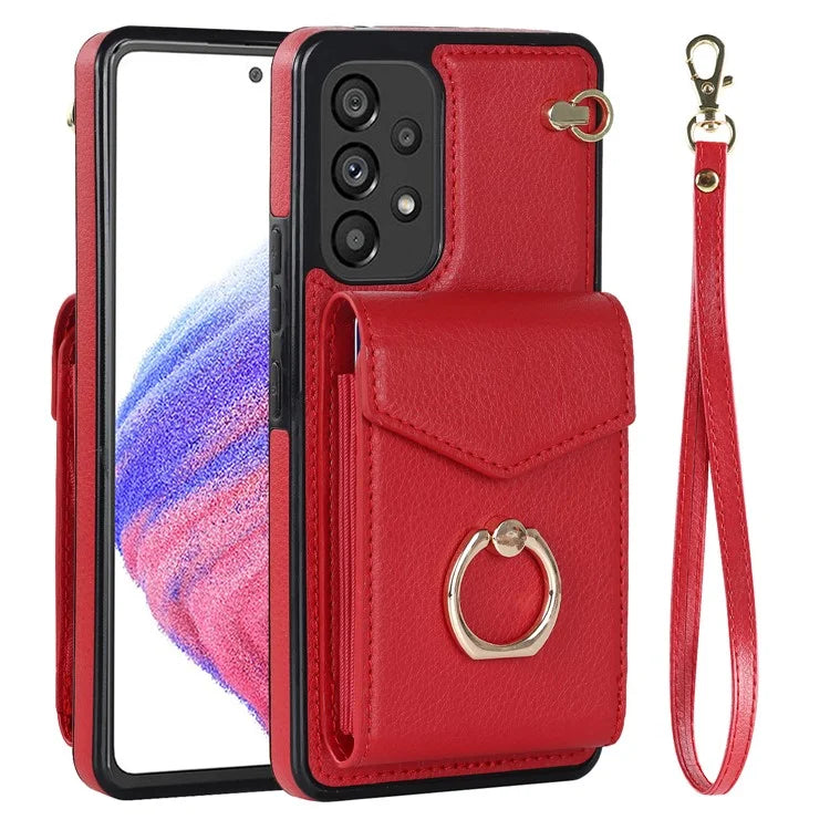 For Samsung Galaxy M32 5G / A32 5G Cover Leather+TPU Accordion Card Bag Cell Phone Case with Kickstand