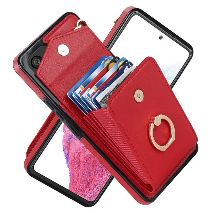 For Samsung Galaxy M32 5G / A32 5G Cover Leather+TPU Accordion Card Bag Cell Phone Case with Kickstand