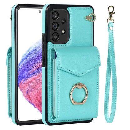 For Samsung Galaxy M32 5G / A32 5G Cover Leather+TPU Accordion Card Bag Cell Phone Case with Kickstand