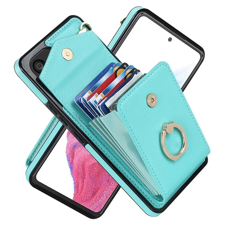 For Samsung Galaxy M32 5G / A32 5G Cover Leather+TPU Accordion Card Bag Cell Phone Case with Kickstand
