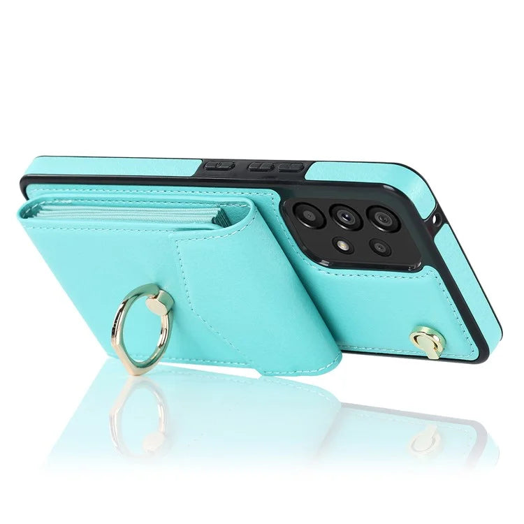 For Samsung Galaxy M32 5G / A32 5G Cover Leather+TPU Accordion Card Bag Cell Phone Case with Kickstand