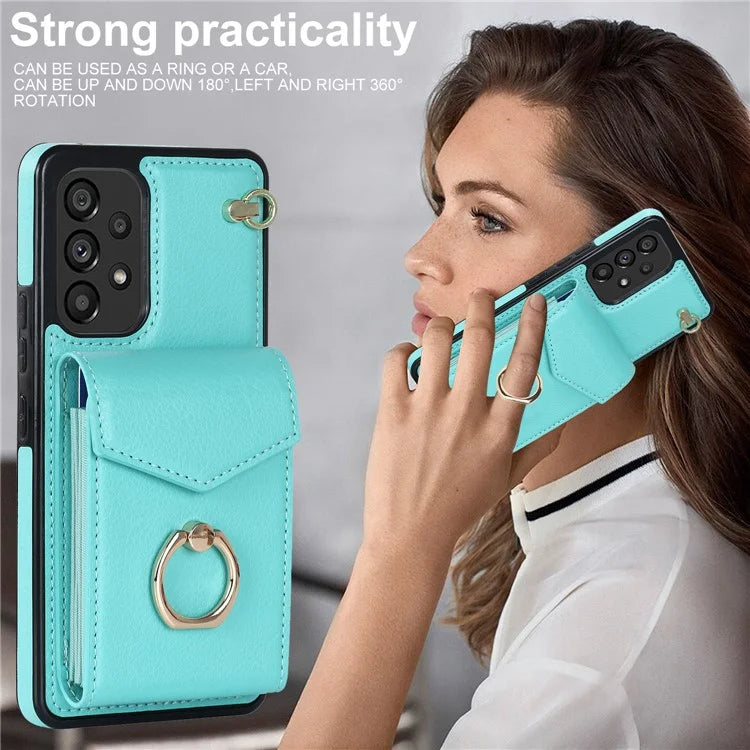 For Samsung Galaxy M32 5G / A32 5G Cover Leather+TPU Accordion Card Bag Cell Phone Case with Kickstand