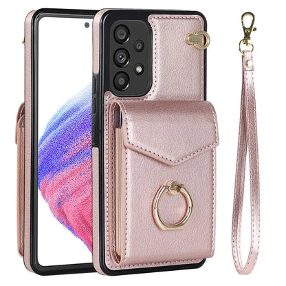 For Samsung Galaxy M32 5G / A32 5G Cover Leather+TPU Accordion Card Bag Cell Phone Case with Kickstand