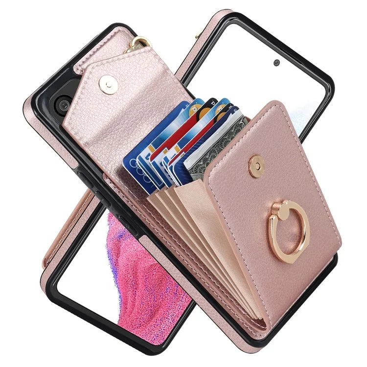 For Samsung Galaxy M32 5G / A32 5G Cover Leather+TPU Accordion Card Bag Cell Phone Case with Kickstand
