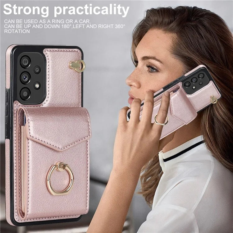 For Samsung Galaxy M32 5G / A32 5G Cover Leather+TPU Accordion Card Bag Cell Phone Case with Kickstand