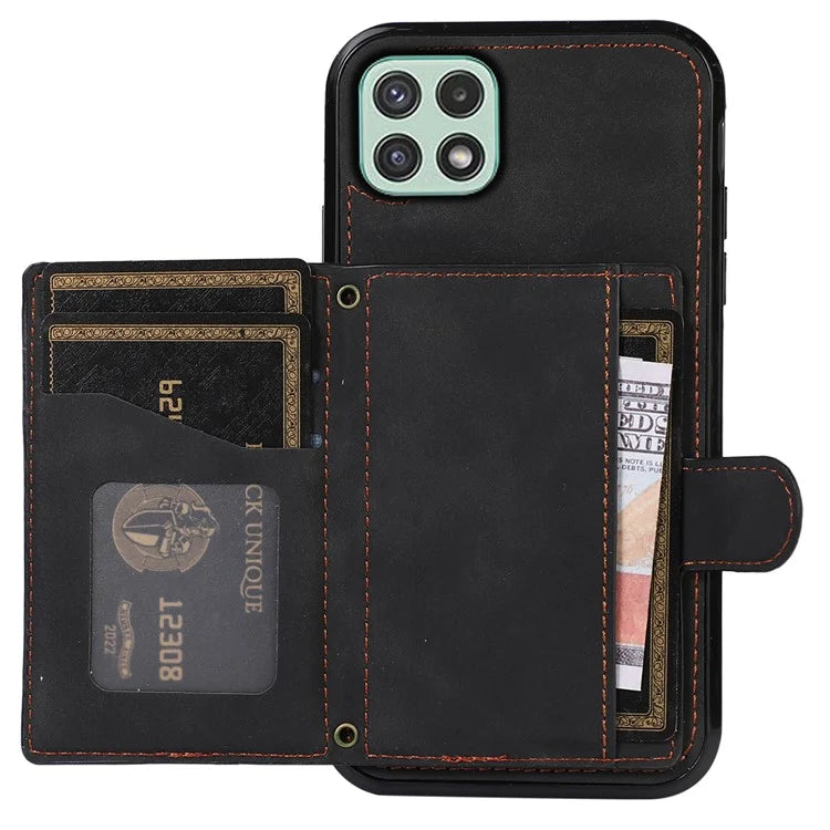 For Samsung Galaxy A22 5G (EU Version) Rhombus Grid Phone Case TPU+PU Leather Kickstand Shell