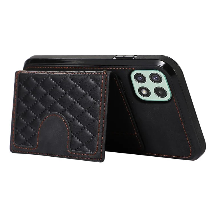 For Samsung Galaxy A22 5G (EU Version) Rhombus Grid Phone Case TPU+PU Leather Kickstand Shell
