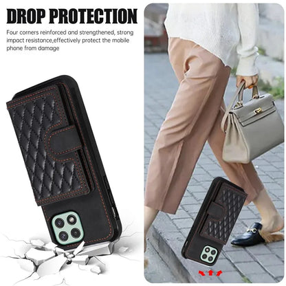 For Samsung Galaxy A22 5G (EU Version) Rhombus Grid Phone Case TPU+PU Leather Kickstand Shell