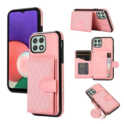 For Samsung Galaxy A22 5G (EU Version) Rhombus Grid Phone Case TPU+PU Leather Kickstand Shell