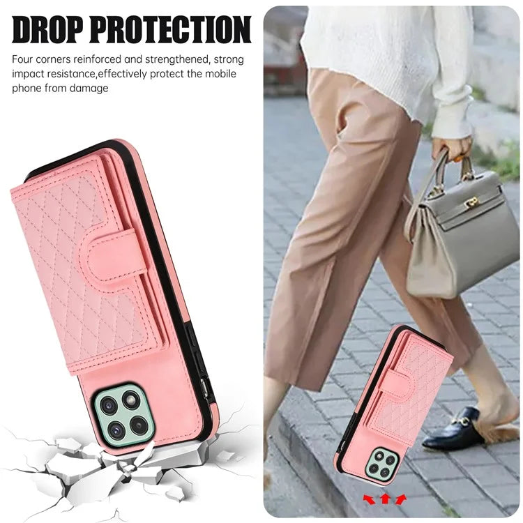 For Samsung Galaxy A22 5G (EU Version) Rhombus Grid Phone Case TPU+PU Leather Kickstand Shell
