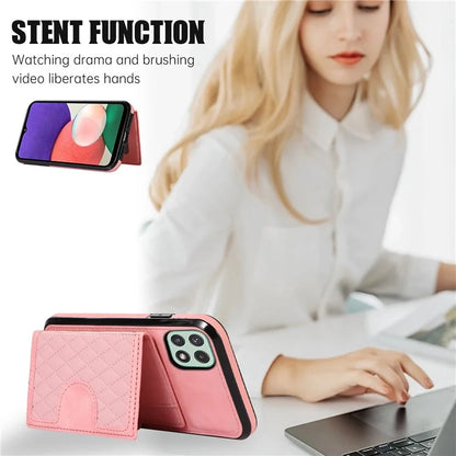 For Samsung Galaxy A22 5G (EU Version) Rhombus Grid Phone Case TPU+PU Leather Kickstand Shell