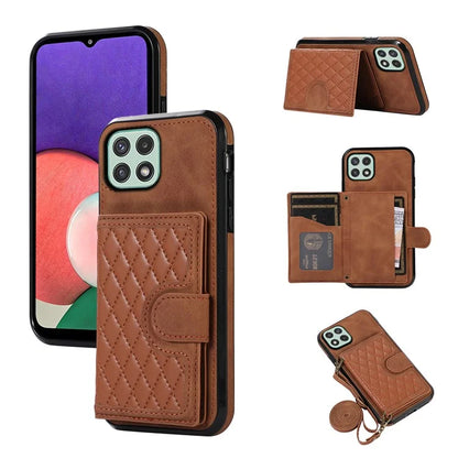 For Samsung Galaxy A22 5G (EU Version) Rhombus Grid Phone Case TPU+PU Leather Kickstand Shell