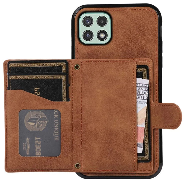 For Samsung Galaxy A22 5G (EU Version) Rhombus Grid Phone Case TPU+PU Leather Kickstand Shell