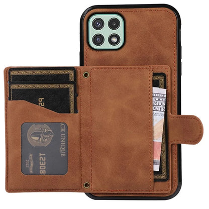 For Samsung Galaxy A22 5G (EU Version) Rhombus Grid Phone Case TPU+PU Leather Kickstand Shell