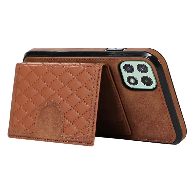 For Samsung Galaxy A22 5G (EU Version) Rhombus Grid Phone Case TPU+PU Leather Kickstand Shell