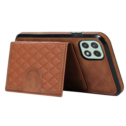 For Samsung Galaxy A22 5G (EU Version) Rhombus Grid Phone Case TPU+PU Leather Kickstand Shell