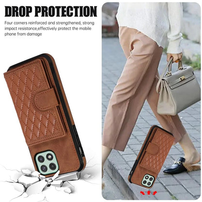 For Samsung Galaxy A22 5G (EU Version) Rhombus Grid Phone Case TPU+PU Leather Kickstand Shell