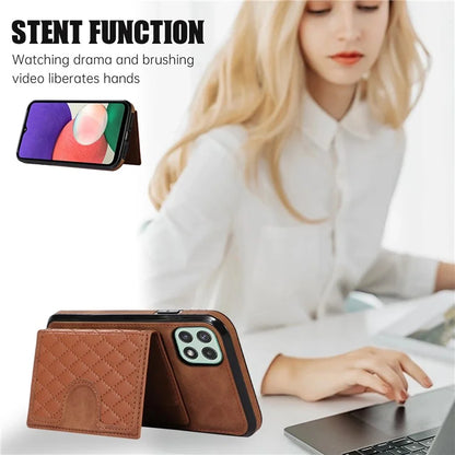 For Samsung Galaxy A22 5G (EU Version) Rhombus Grid Phone Case TPU+PU Leather Kickstand Shell