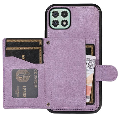 For Samsung Galaxy A22 5G (EU Version) Rhombus Grid Phone Case TPU+PU Leather Kickstand Shell