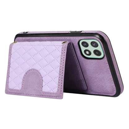 For Samsung Galaxy A22 5G (EU Version) Rhombus Grid Phone Case TPU+PU Leather Kickstand Shell