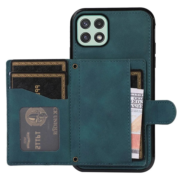 For Samsung Galaxy A22 5G (EU Version) Rhombus Grid Phone Case TPU+PU Leather Kickstand Shell